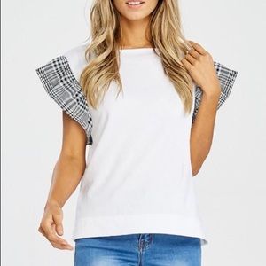 Plaid Sleeve Tee Shirt